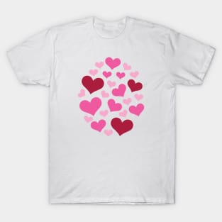 Hearts | Love | Pink | Oval | White T-Shirt